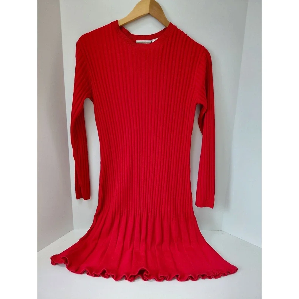 Vintage Solid Red Coldwater‎ Creek Longsleeve Knit Ribbed Dress Petite Small